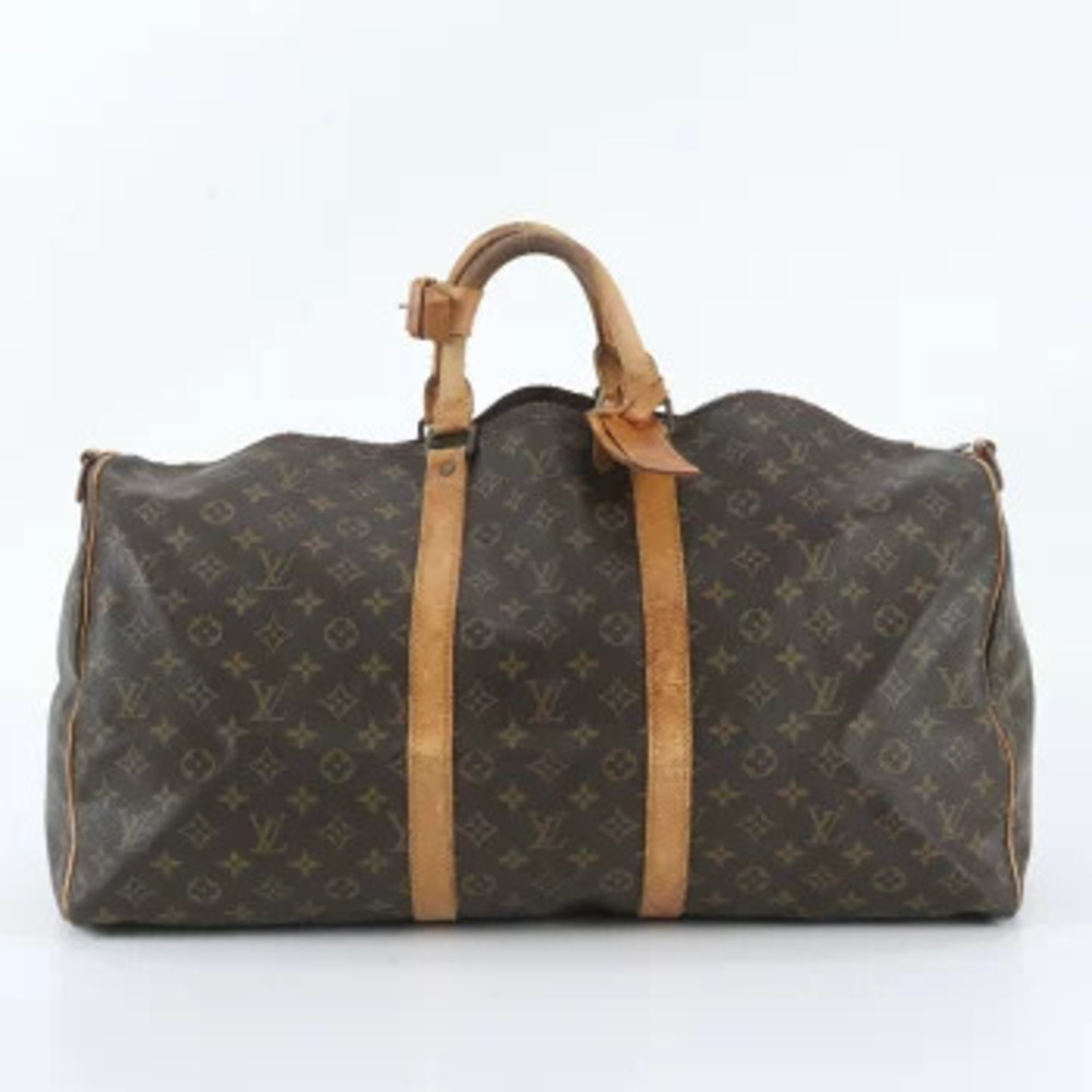 Louis Vuitton Monogram Keepall Leather Trip Tote Travel Bag Brown